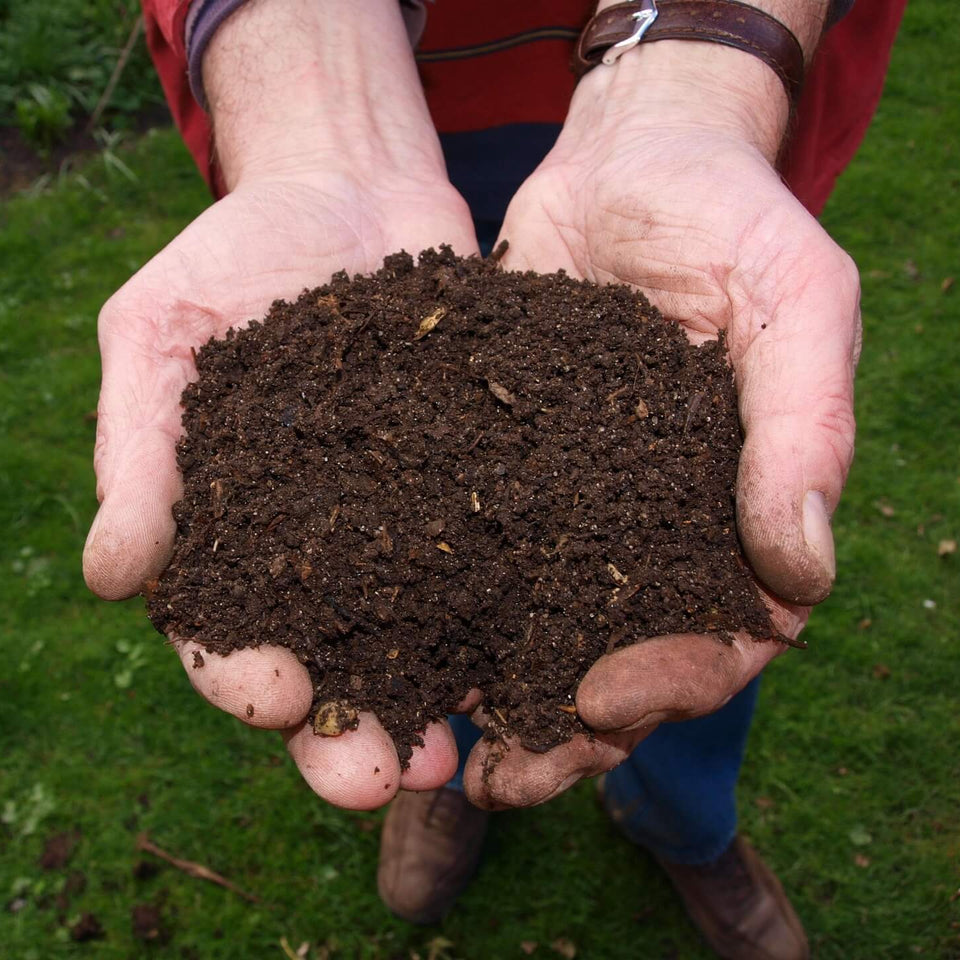 gardner holding compost in his hands